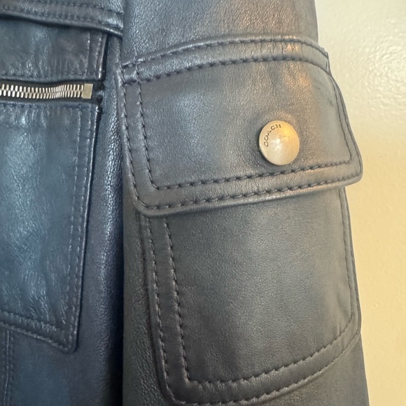 Coach Men's Dark Blue Leather Moto Jacket - Picture 7 of 8